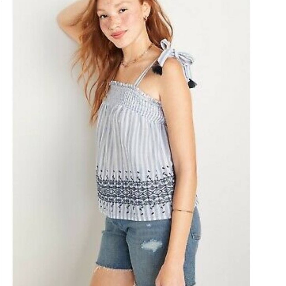 Old Navy Smocked Shoulder Tie Striped Boho Sleeveless Tank